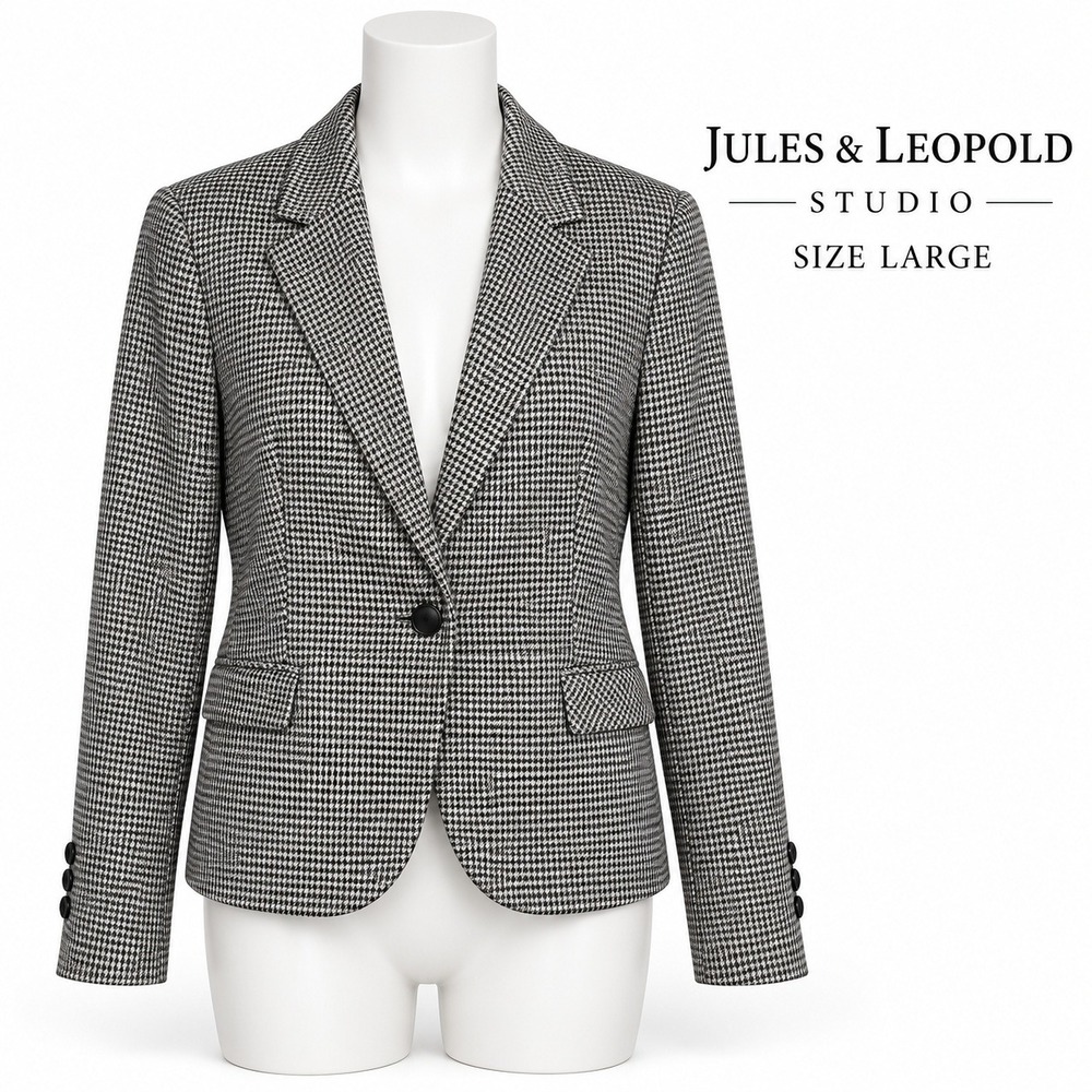 Jules & Leopold Studio Womens Large Houndstooth Blazer Black White Career Jacket